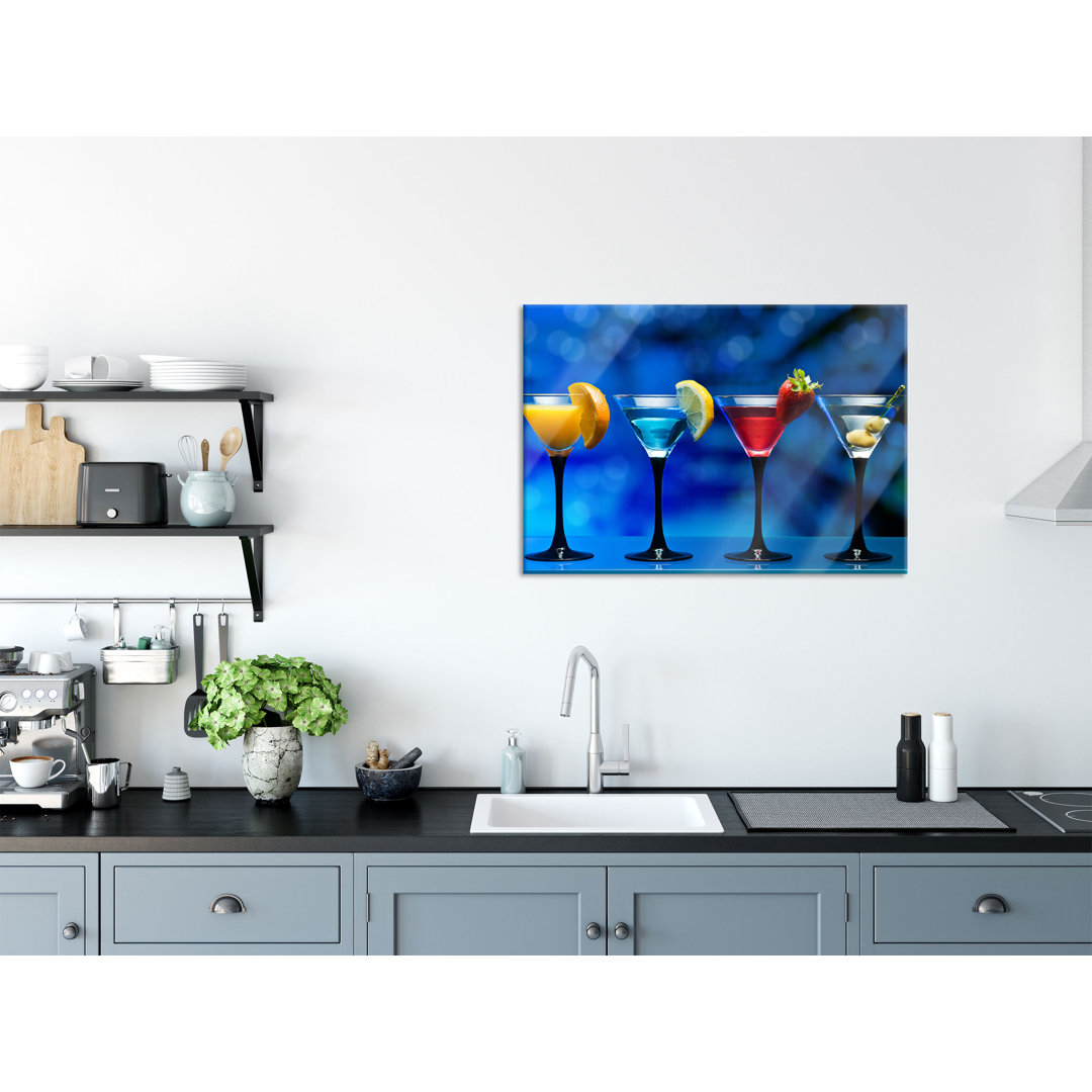 Glass picture | Mural on real glass Four martinis including suspension and spacers 6714