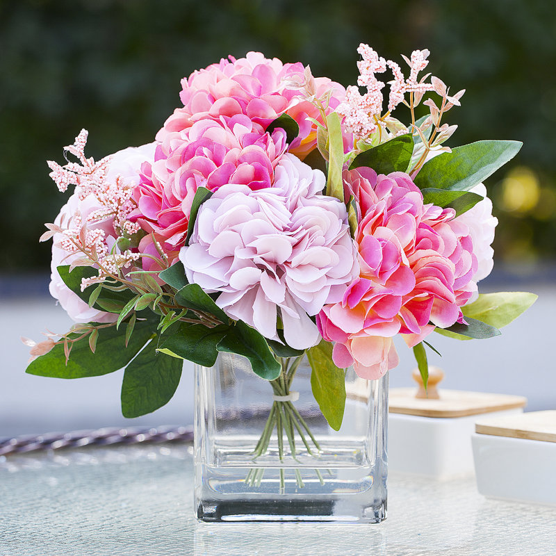 Silk Dahlia Arrangement in Vase, Pink