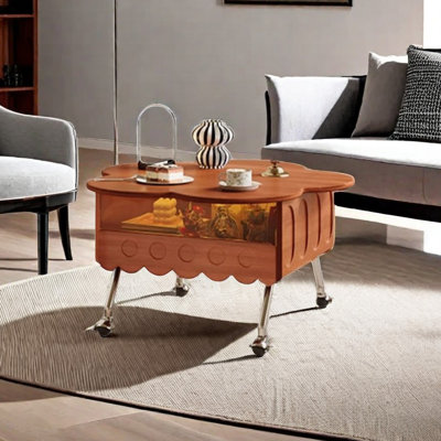 American Style Movable Coffee Table Solid Wood Top Coffee Table
