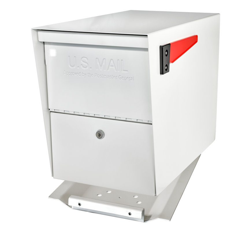 Package Master Steel Post Mounted Mailbox with Magnetic Closure, Alpine White