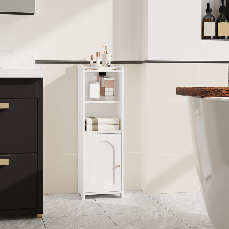Bathroom Storage Cabinet, Corner Floor Cabinet with Doors and Adjustable Shelf, Narrow Toilet Paper Cabinet, Bathroom Organizer for Small Spaces