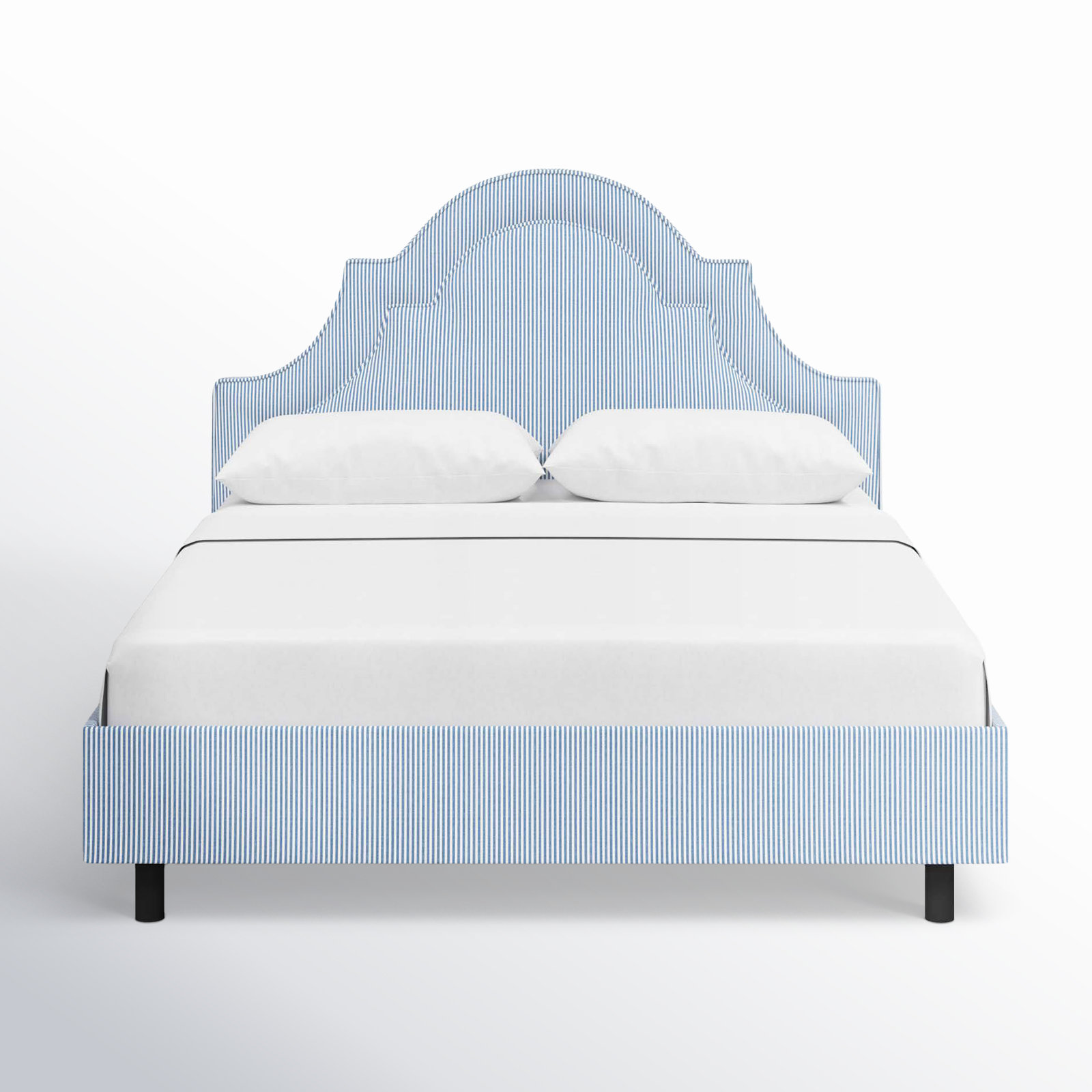 Knipe Upholstered Scalloped Bed, King, Prep Stripe Blue
