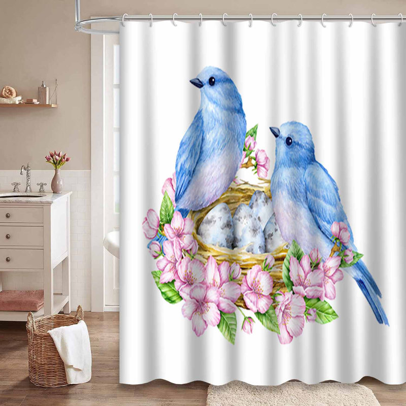 Rideau de douche avec 12 crochets Cute Little Birds Nest Eggs, L 72 po x l 78 po