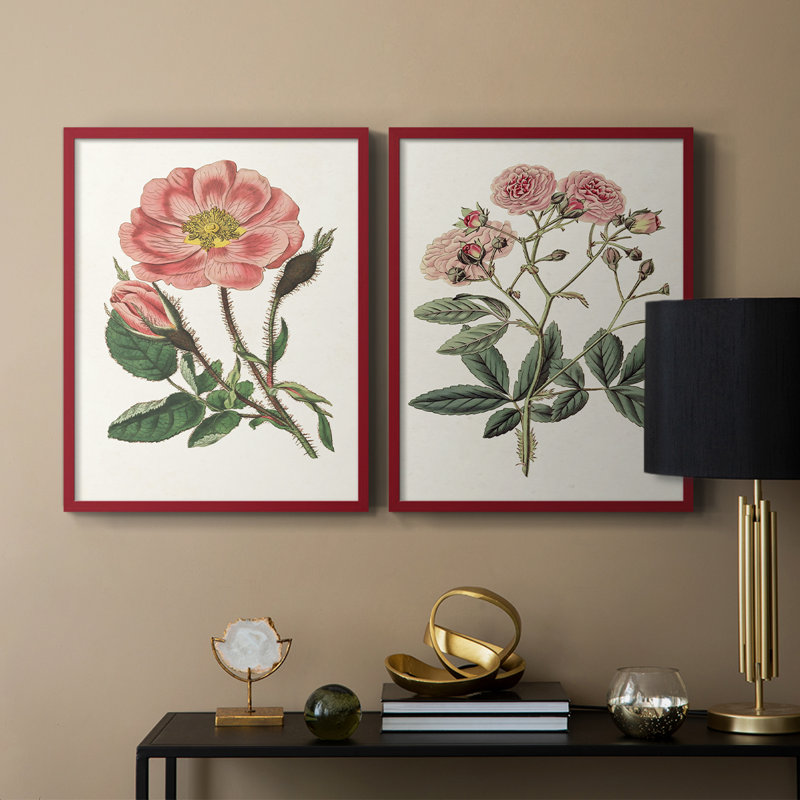 Impression florale rose de qualité supérieure - prête à accrocher - aucun clou requis - aucun clou requis, Rouge