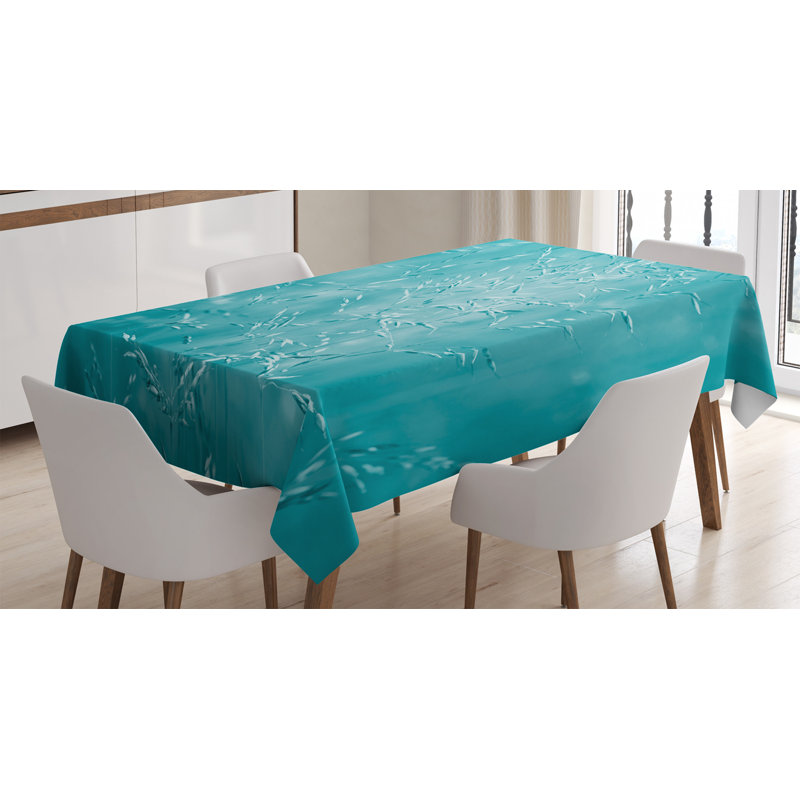 Turquoise Tablecloth, Blur Meadow Grass Plant Herb In Countryside Rural Mystical Seasonal Picture, Rectangular Table Cover For Dining Room Kitchen Decor, 52" X 70", Blue