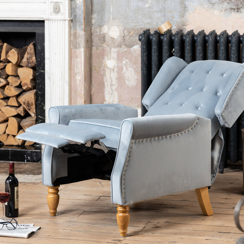 Ailith 70cm Wide Velvet Wing Chair Recliner, Light Blue