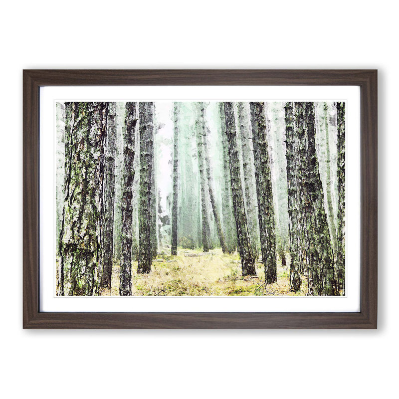 View of a Pine Tree Forest - Picture Frame Painting Print, Walnut Framed, 65cm H x 48cm W x 2cm D
