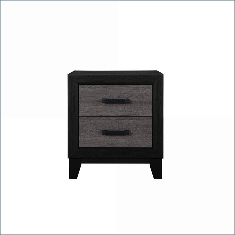 SOLUTO Grey &amp; Black Urban Farmhouse 2-Drawer Nightstand