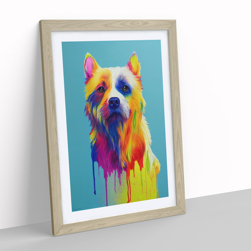 Painted Dog No.4 - Single Picture Frame Painting, 64cm H x 46cm W x 2cm D, Oak Framed