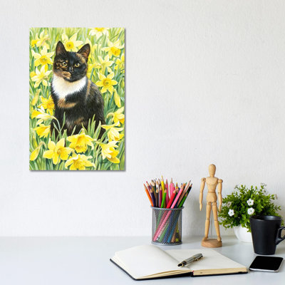 Motley In Wild Daffodils by Ivory Cats - Wrapped Canvas Print
