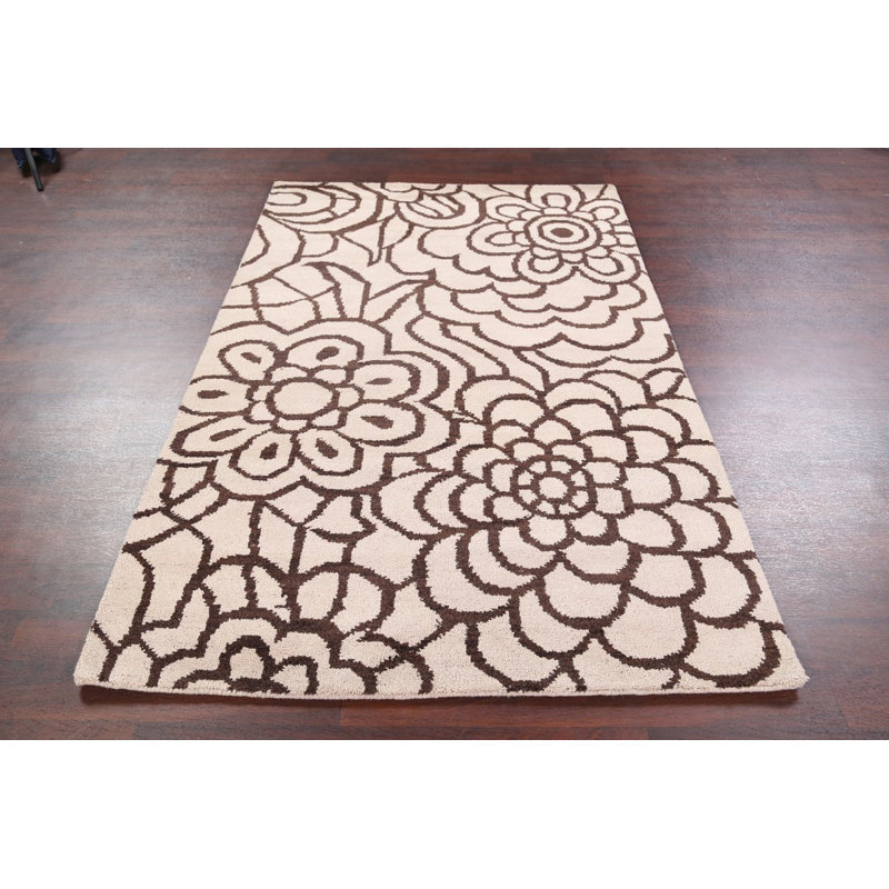Tapis de zone en laine beige/ivoire 5 pi x 7 pi 10 po one-of-kind à la main noué la Newington