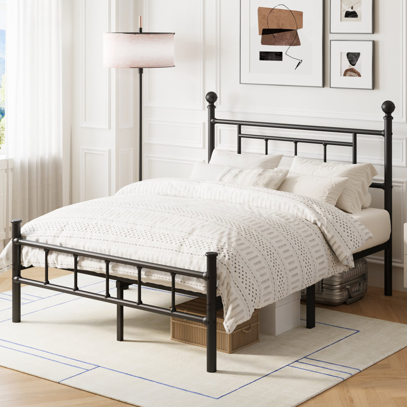42" High Platform queen bed frame with Headboard, metal bed frame Contemporary Style, Minimalist, High Load Capacity, No Box Spring Needed, No Wobble