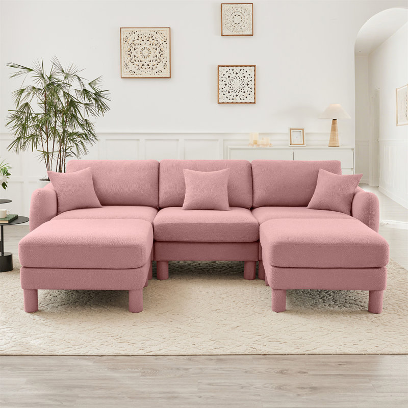 Canapé modulaire en U à 3 places Boucle, Rose, H 35 po x l 109,4 po x P 67,3 po