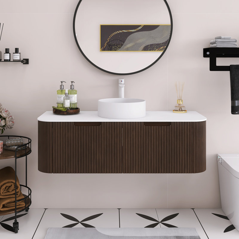 Meuble-lavabo mural 48 po Woodgrain, Noyer foncé