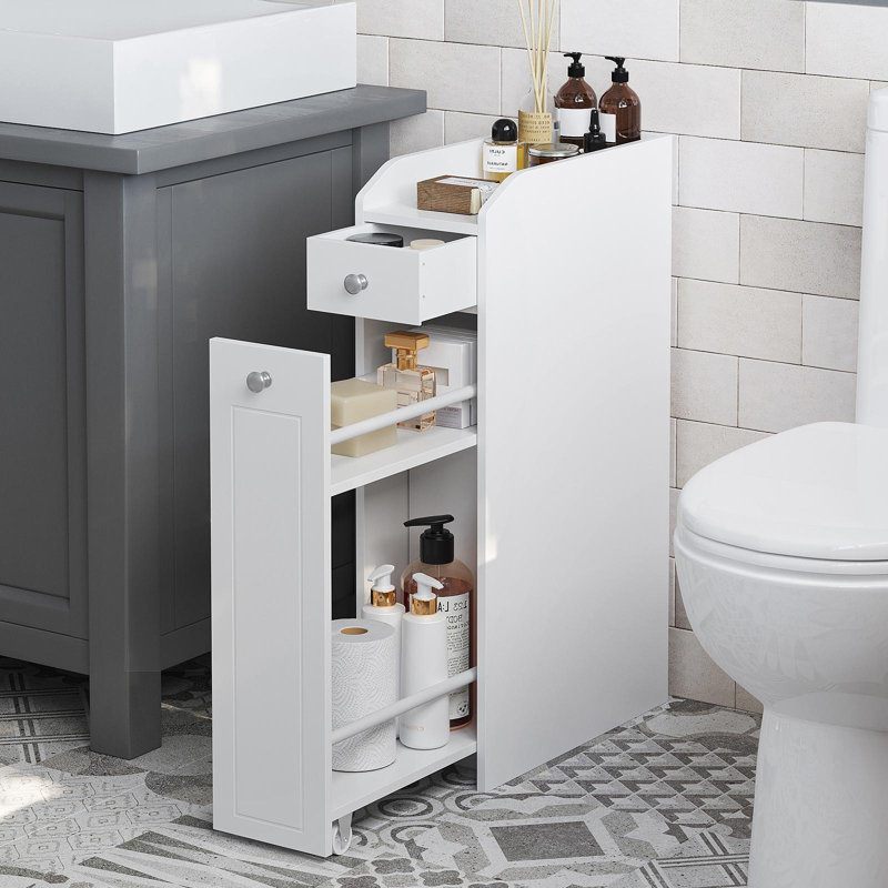 Small Storage Cabinet With Slide Out Drawers, White