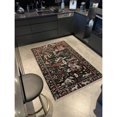 Tapis décoratif multicolore à motif de cerf et de cheval à motif de franges