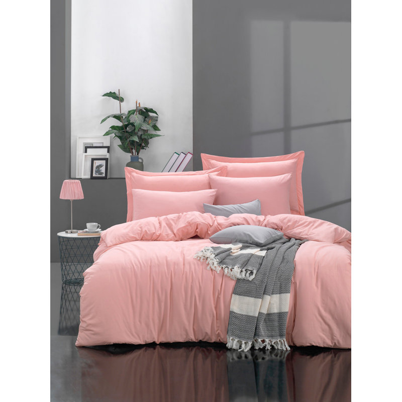 Ensemble de housse de couette 100% coton, Housse de couette double TG + 2 taies d'oreiller s, Rose