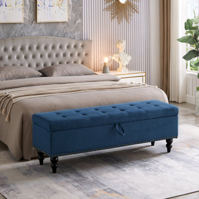 Banc de lit avec rangement en tissu bleu