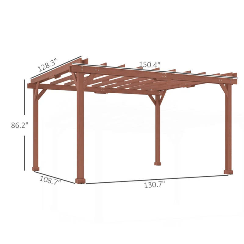 Pergola de jardin en bois, pergola d'extérieur, H 86,2 po x l 150,4 po x P 128,3 po