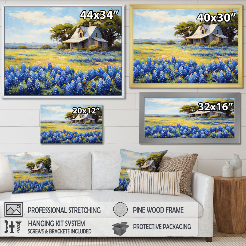 " Blue Bonnets Ballet Meadows ", 16" H x 32" W x 1" D, Black