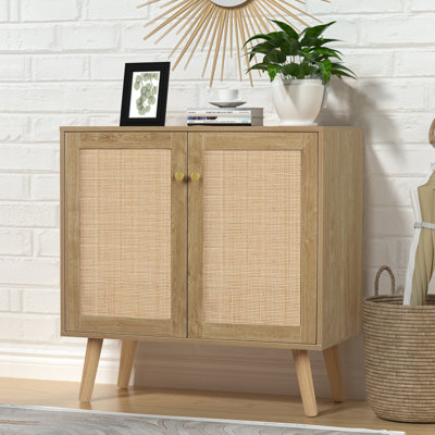 Taino Rattan Storage Cabinet, 2 Door Sideboard Buffet Storage Cabinet with Adjustable Shelf Large Space