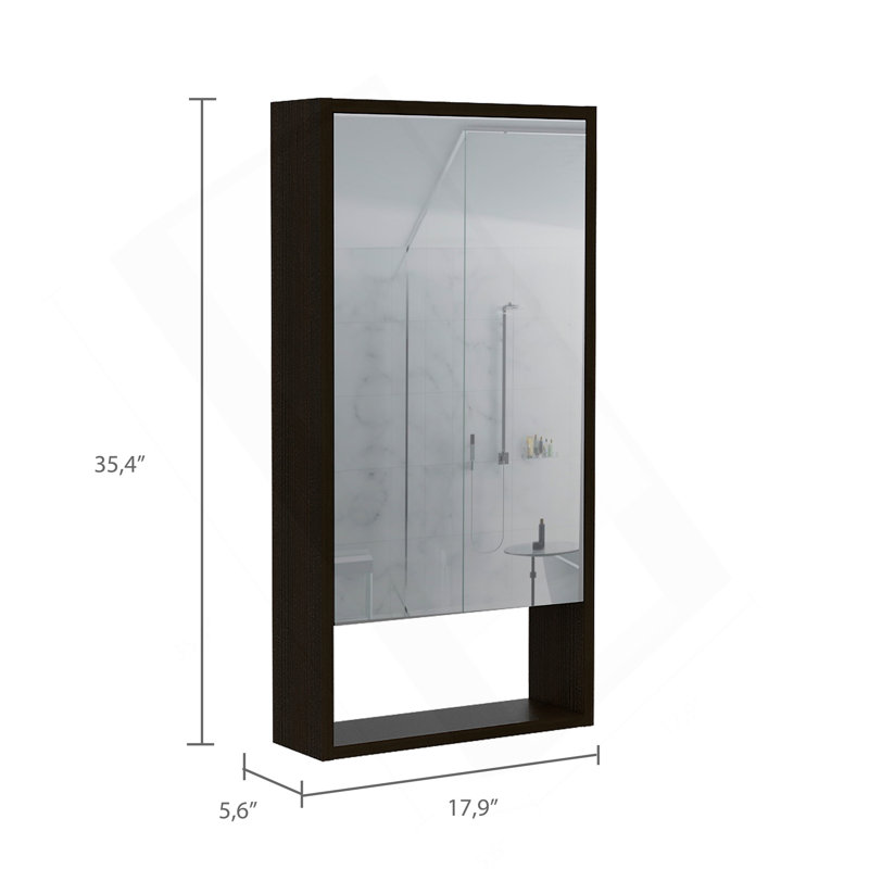 Armoire à pharmacie Irvine, une tablette extérieure, finition wengé noir, Noir