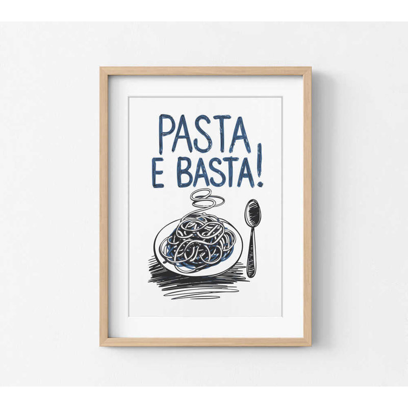 «Pasta E Basta», reproduction d'art encadrée | Art mural fabriqué à la main, impressions de couleurs éclatantes, cuisine