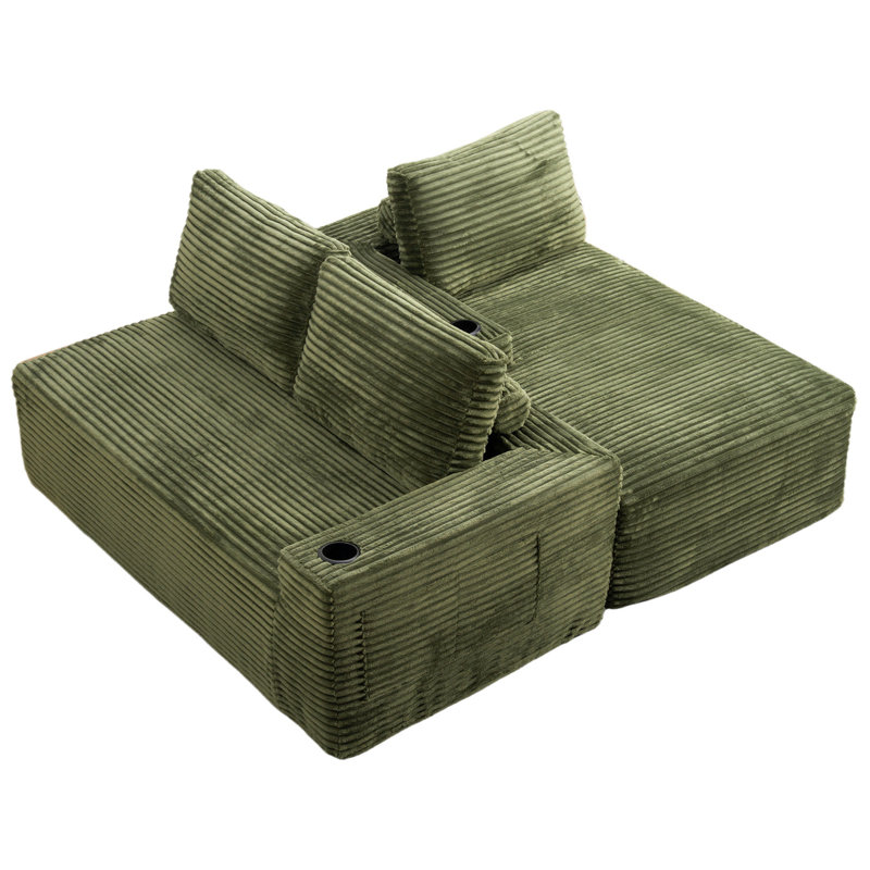 Canapé modulaire 104 po Cloud, Left Hand Facing, Velours côtelé vert