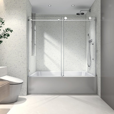 Brushed Nickel Shower Door 6063 - Soft Closing Functionality, Nano Cleaning, Tempered Glass, 70Mm 304 Stainless Steel Pulleys, Bathroom Accessory Adjustable Closing, Clean,