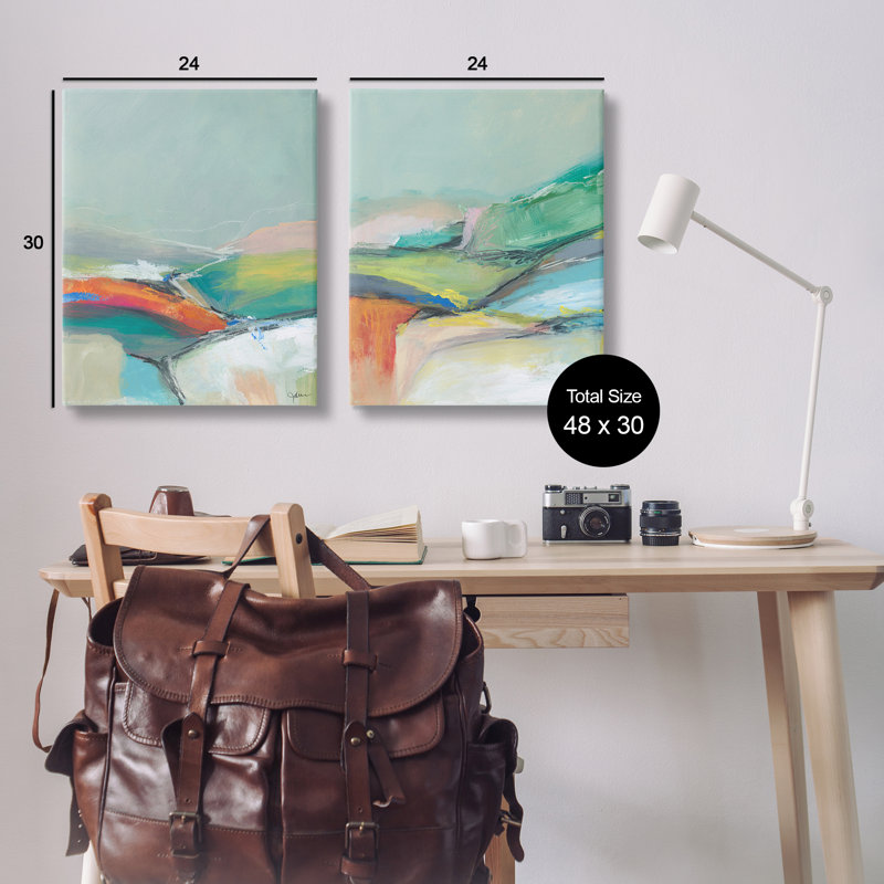 «Impressionist Pastel Landscape», ensemble de 2 toiles murales par Jan Weiss, H 30 po x l 24 po