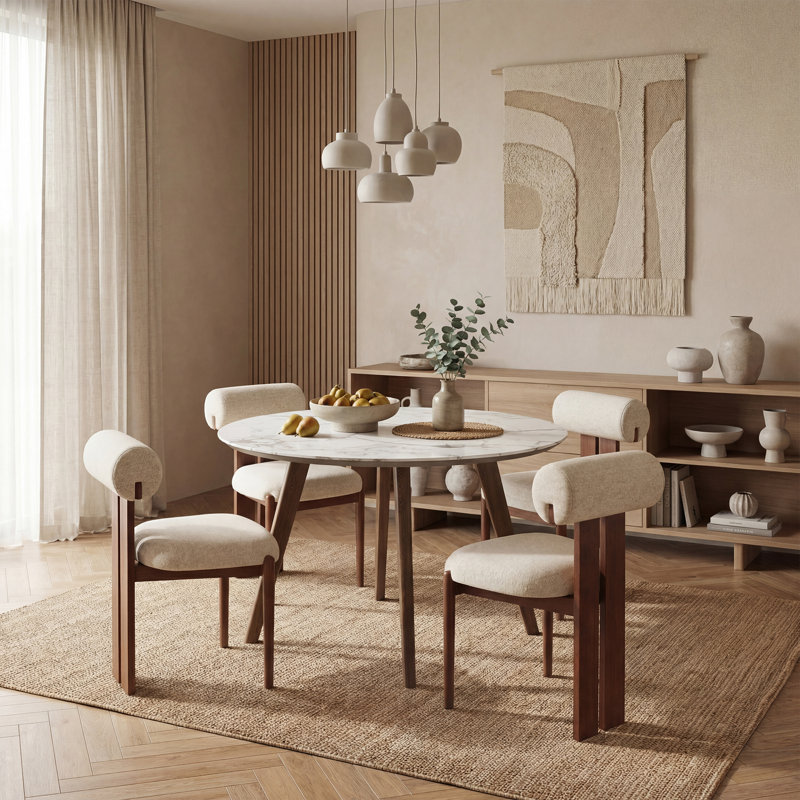 48cm H Fabric Upholstered Dining Chair in Camel, Walnut, Beige, 4