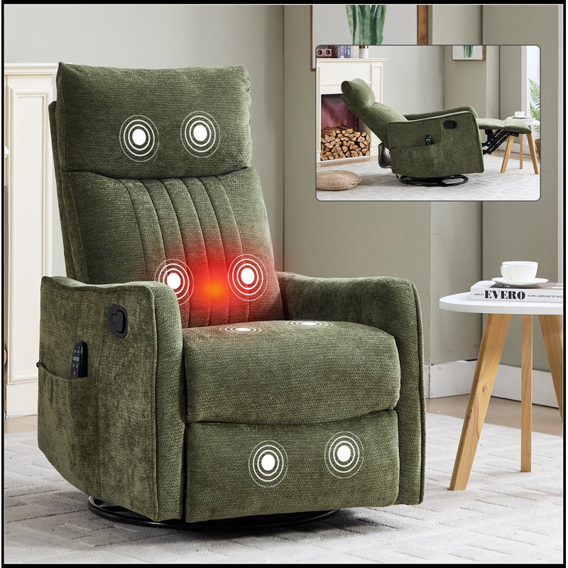 Fauteuil chauffant manuel chauffant avec chaise berçante et pivotante, Vert antique