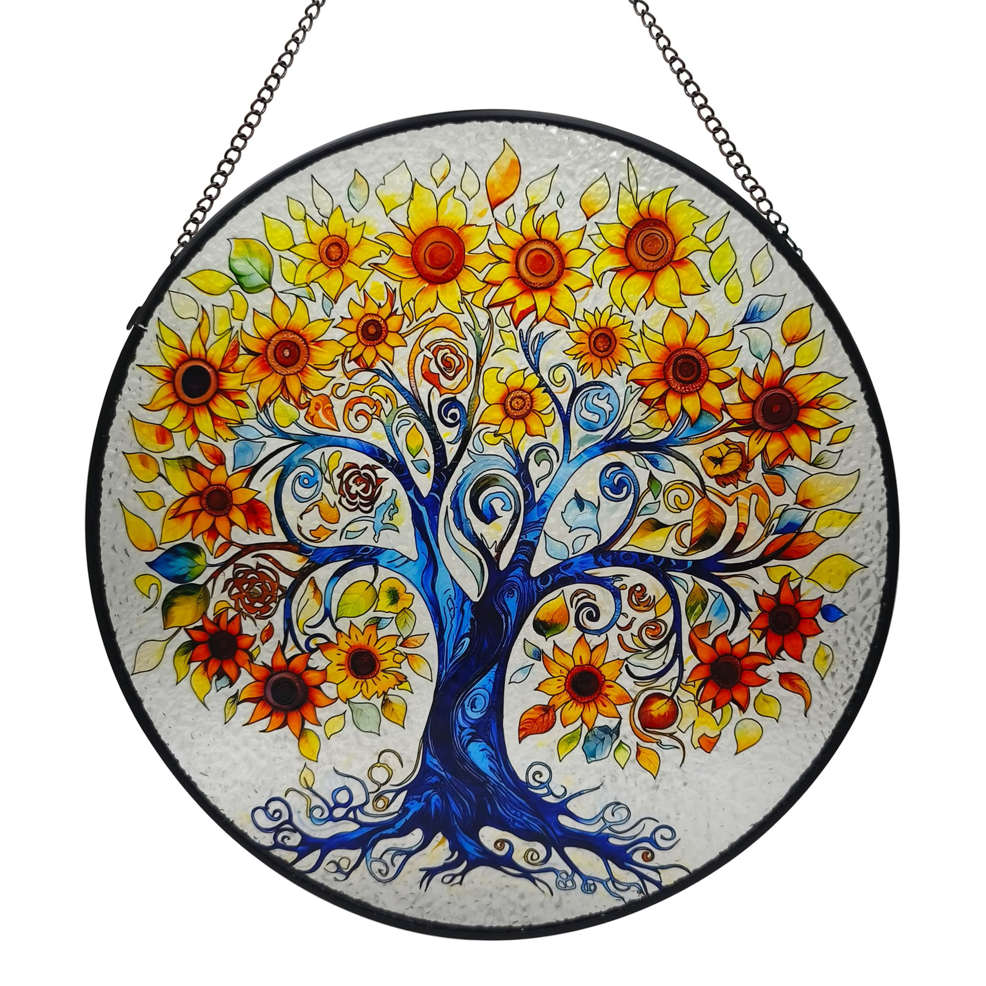 Tree Of Life Stained Glass Suncatcher - Hand-Painted Window Hanging Ornament, 6.3 Inch Home Decor