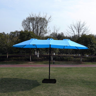 Quality Beach Patio Umbrella With Base - Blue 15X9ft Large Double Rectangular And