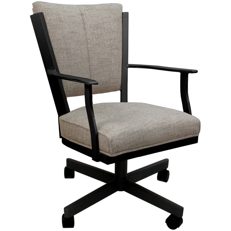Danyael Metal Dining Caster Chair with Arms, Gray, Hemsath Driftwood