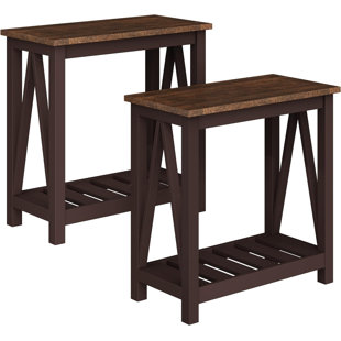 Table de bout Farmhouse, table d'appoint rustique vintage avec tablette de rangement pour les petits espaces, table de chevet pour le salon, ensemble de 2 espresso pour la chambre à coucher
