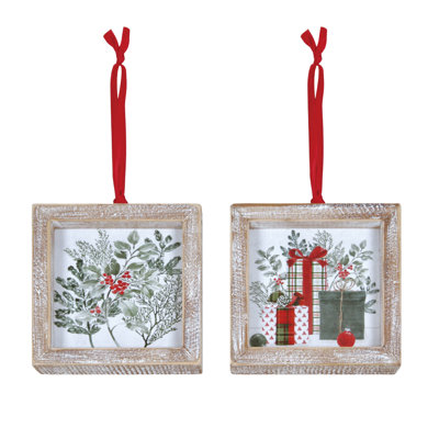 Wood Christmas Greenery Ornament Set of 2 - Multicolor Wooden Tree Ornaments for Indoor Use - Perfect for Holiday Decoration, Gift Giving, and Hostess Gifts - Add Festive Charm to Your Christmas Tree!
