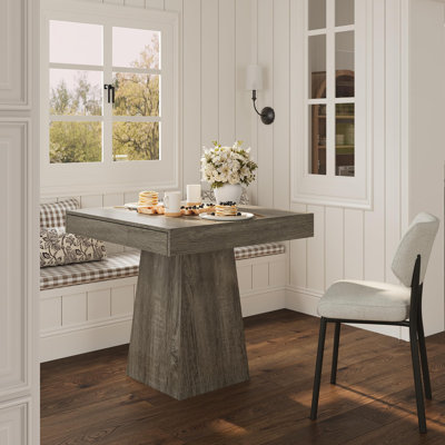 Modern Farmhouse Square Dining Table for 4 – Wooden Pedestal Base – Dual Storage Drawers – Compact, Durable, Easy to Clean – Perfect for Kitchen, Dining Room, or Living Room – Gray Wood Grain