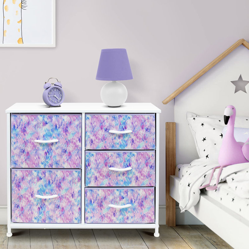 Sorbus 5 Drawers Dresser with Steel Frame and Wood Top, Tie-dye Blue/Pink/Purple
