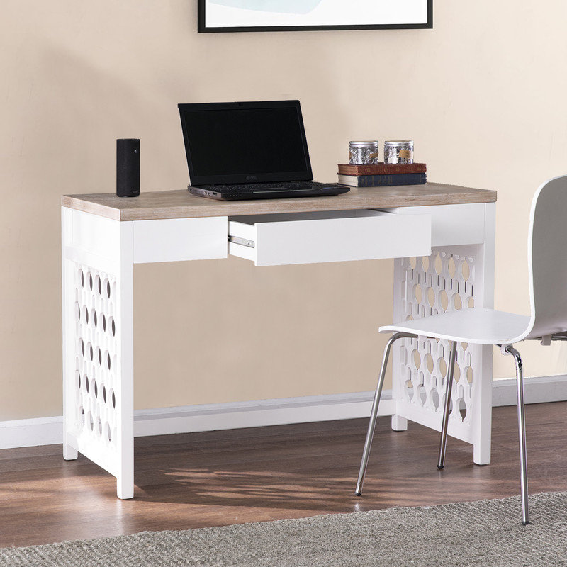 Modern Minimalist Office Desk with a Drawer, Trellis Styled Legs , Sturdy and Durable