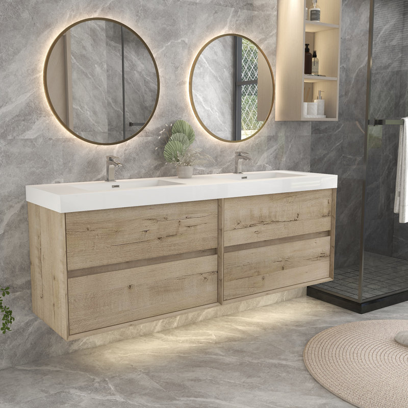 70.4'' Double Bathroom Vanity with Plastic Top, White Oak