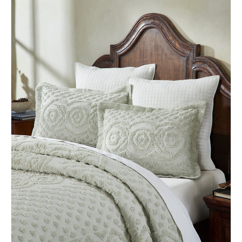 Heirloom 100% Cotton Sham Machine Washable Pillow Cover with Medallion Pattern, Sage, King Sham