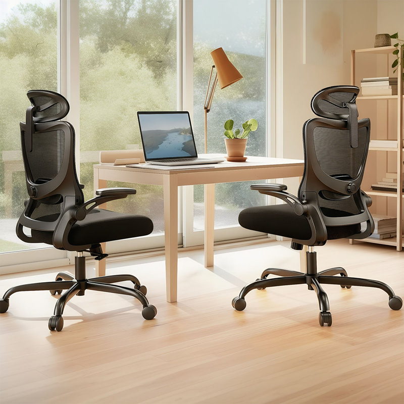 Chaise de bureau ergonomique à dossier haut en filet avec support lombaire réglable, accoudoirs 3D et appui-tête - chaise de bureau pivotante et pivotante pour le travail de bureau (ensemble de 2)