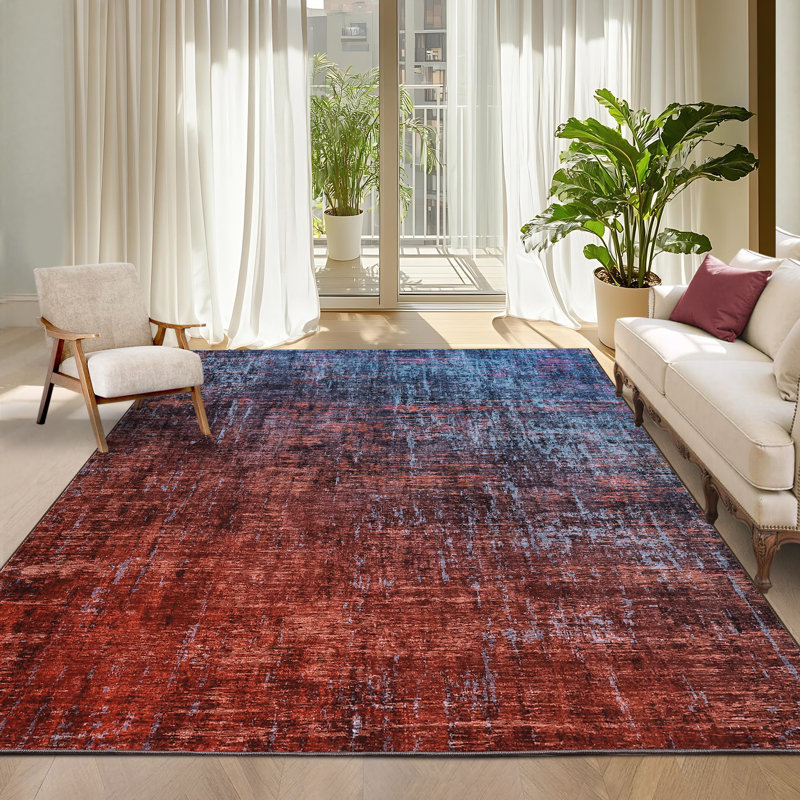Abstract Machine Printed Area Rug, Rectangle 120 x 170 cm, Red