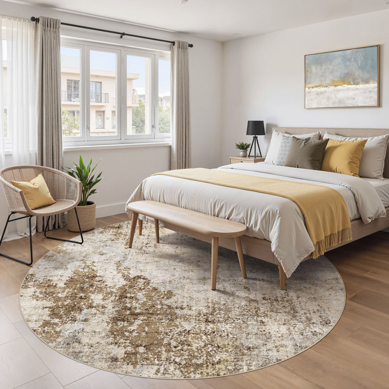 Abstract Modern Boho Area Rug Non-Shedding Low-Pile Carpet for Living Room, Bedroom, or Office, Round 8'