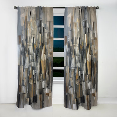 Mid Century Chromatics I - Abstract Midcentury Curtain - Velvet Blackout Abstract Curtain - 1 Panels