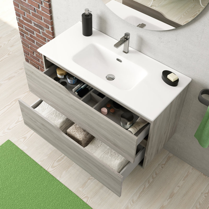 Base de meuble-lavabo mural simple 31,1 po Menta seulement, Pin gris
