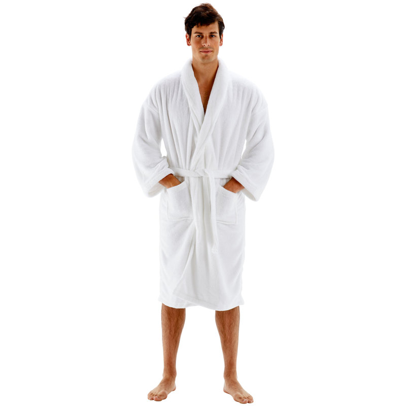 100% Microfiber Fleece Women's Above Knee Bathrobe with Pockets, White, XL