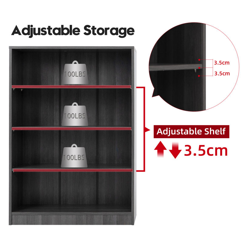 Cremorne Modern Standard Bookcase, Gray, (4 shelves) 48" H x 33" W x 11.6" D