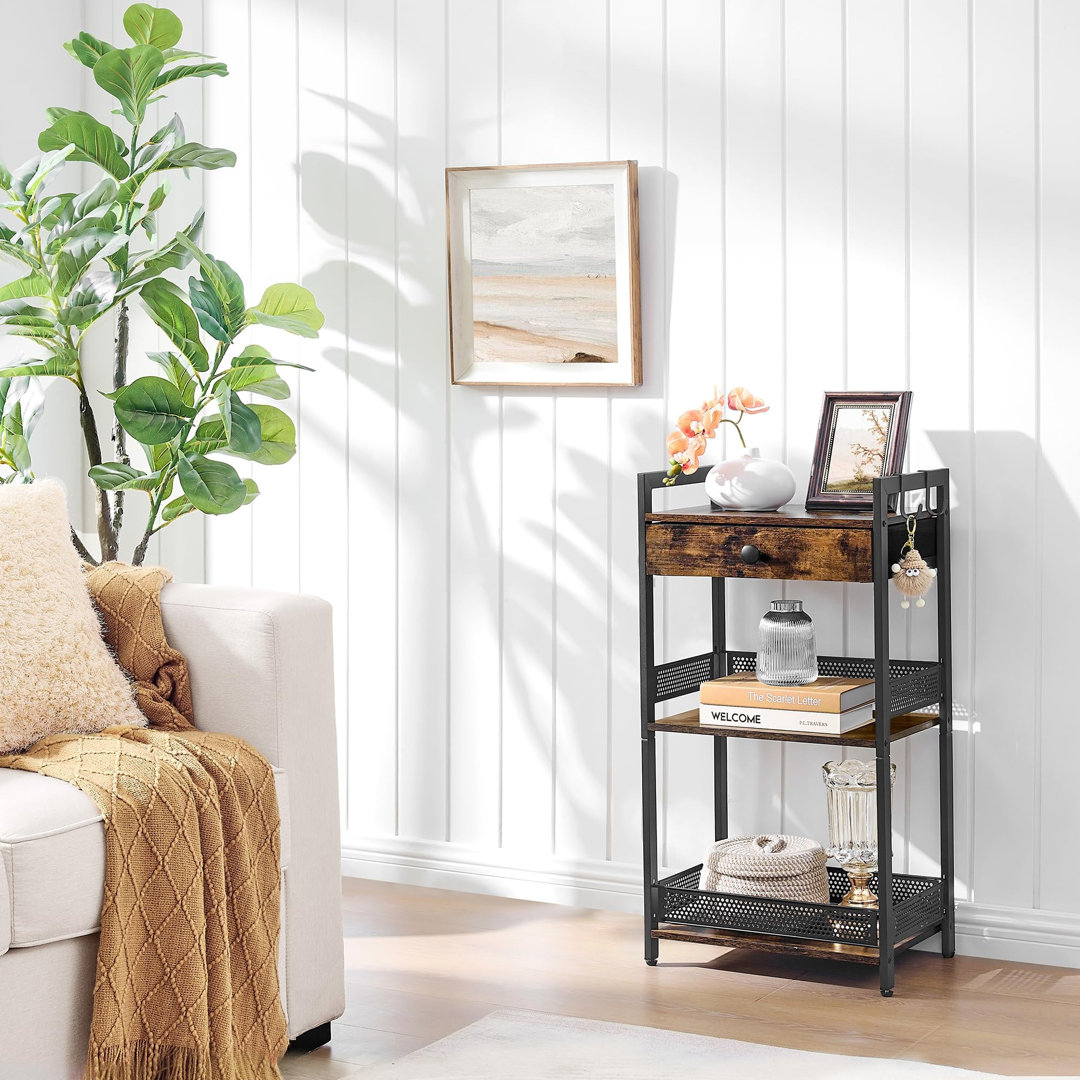 3-Tier Ladder Corner Shelf Unit, Small Book Shelf Free Standing, Bathroom Towel Storage, Kitchen Shelves, Plant Stand End Table With Drawer For Bedroo